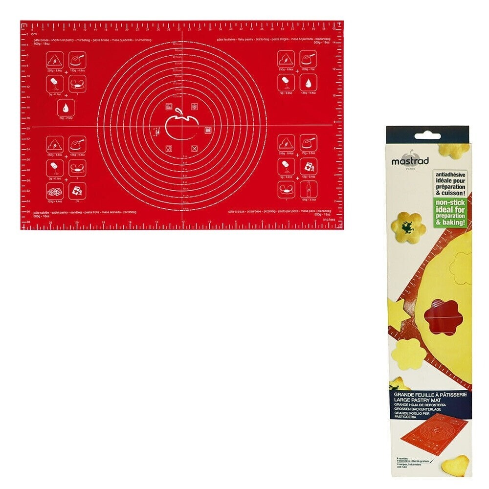 Mastrad Paris Pastry Mat Large Flexible Non Stick Red Silicone Baking Cookies